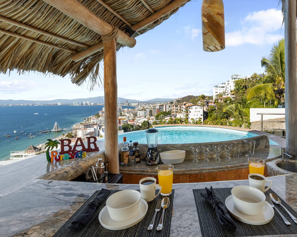 A palapa bar above Banderas Bay, Puerto Vallarta, Jalisco, Mexico, photo 2 of 10