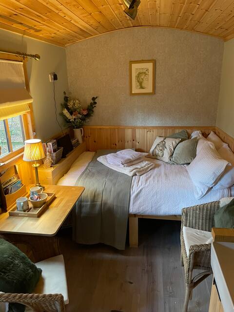 Cosy Shepherds Hut hidden in secluded woodland.