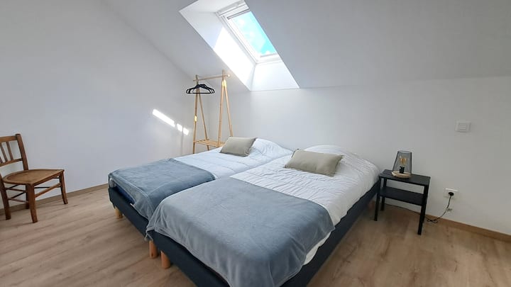 Chambre 1 au 1er etage avec 2 lits simples, penderie