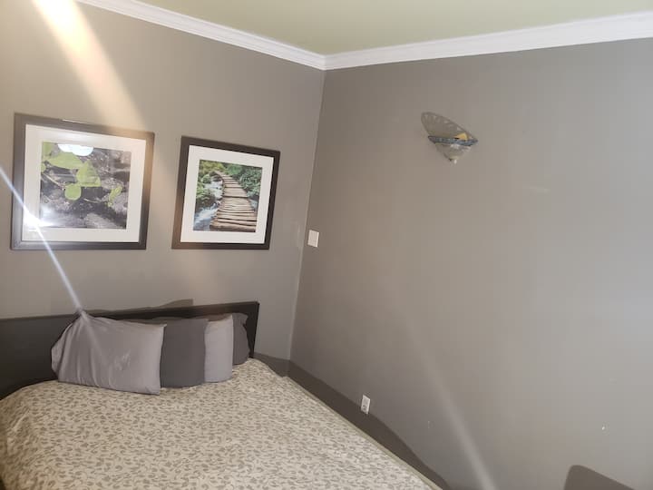 Dormitorio en la planta baja con buena iluminación, suficientes enchufes eléctricos y siempre suficientes almohadas suaves y frescas