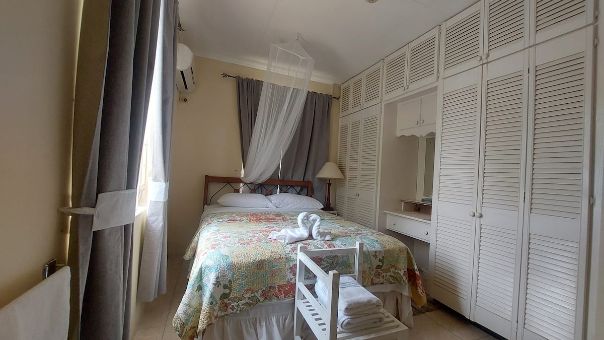 Toto je priestranná klimatizovaná izba s manželskou posteľou Queen pre pohodlie.