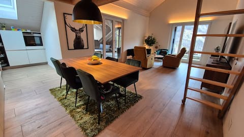 Cozy attic apartment with mountain views