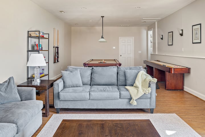 Pull out couch in the game room! 