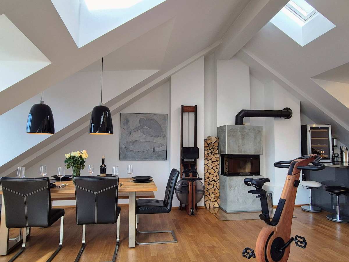 Popular Airbnb listing: Sunny roof terrace flat, modern, quiet, fireplace in Ramersdorf