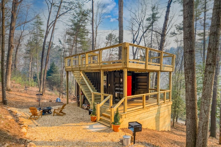 Bush Getaways Containers Mountain Crate Escape | Private Hot Tub+Fire Pit - Shipping containers ...