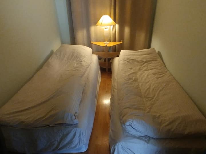 Two single beds.  Possible to push together to make a double bed.