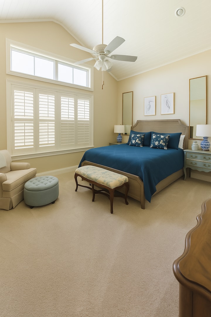 CA King Master Suite with Ensuite Bathroom with Shower & Full Bath and Master Closet.