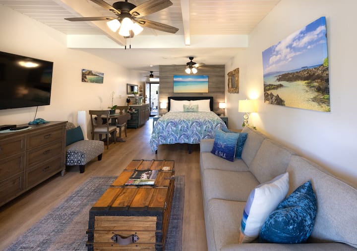 Sleeper sofa. Wonderful cross breezes through the unit.