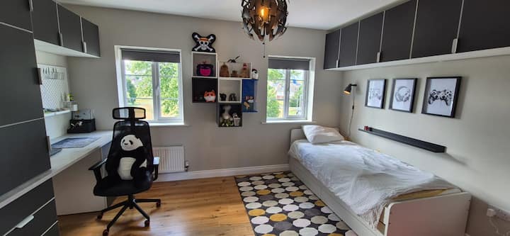 First of the children's bedrooms located on the second floor, this room has been fitted with blackout blinds