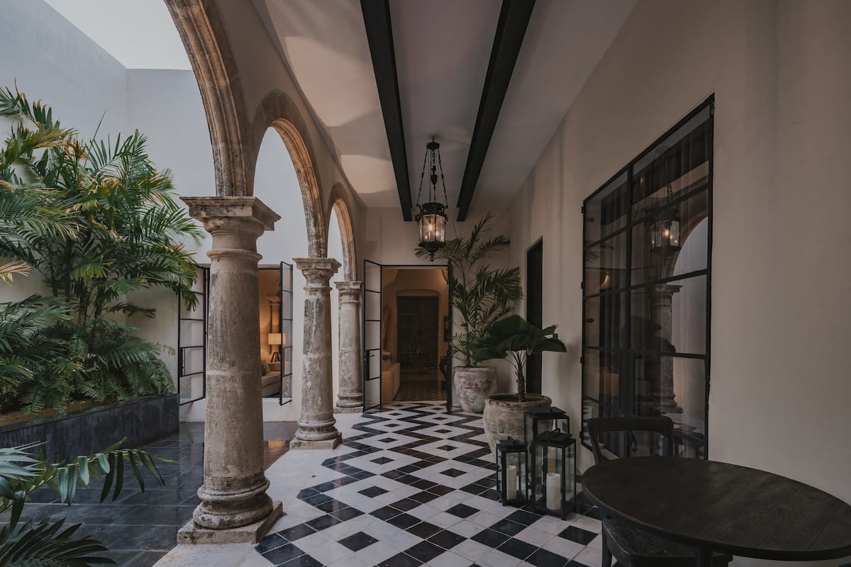 Casa Japa — grand colonial facade with arched entrance — Casonas MX, Campeche, Mexico