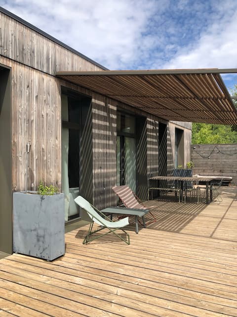 Saou – House on stilts, view, village and river