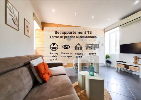 Bel appartement T3-Terrace - Near Nice/Monaco