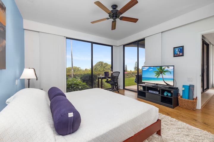 Primarna spavaća soba s kliznim vratima koja vode na Lanai.

