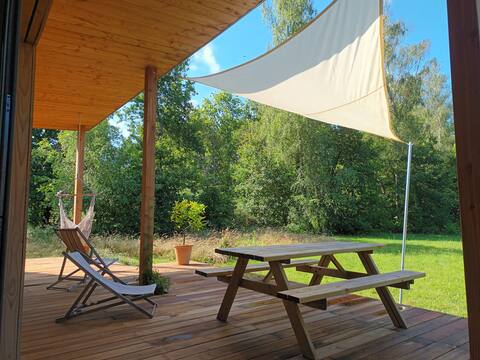 Wooden house in the nature and close to the ocean