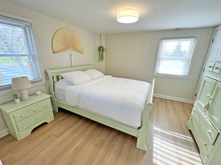 Second bedroom includes a queen-sized bed