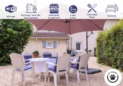 3 bedroom house - 8 people - pond - garden