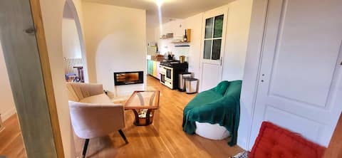 Half-timbered house on the edge of a forest