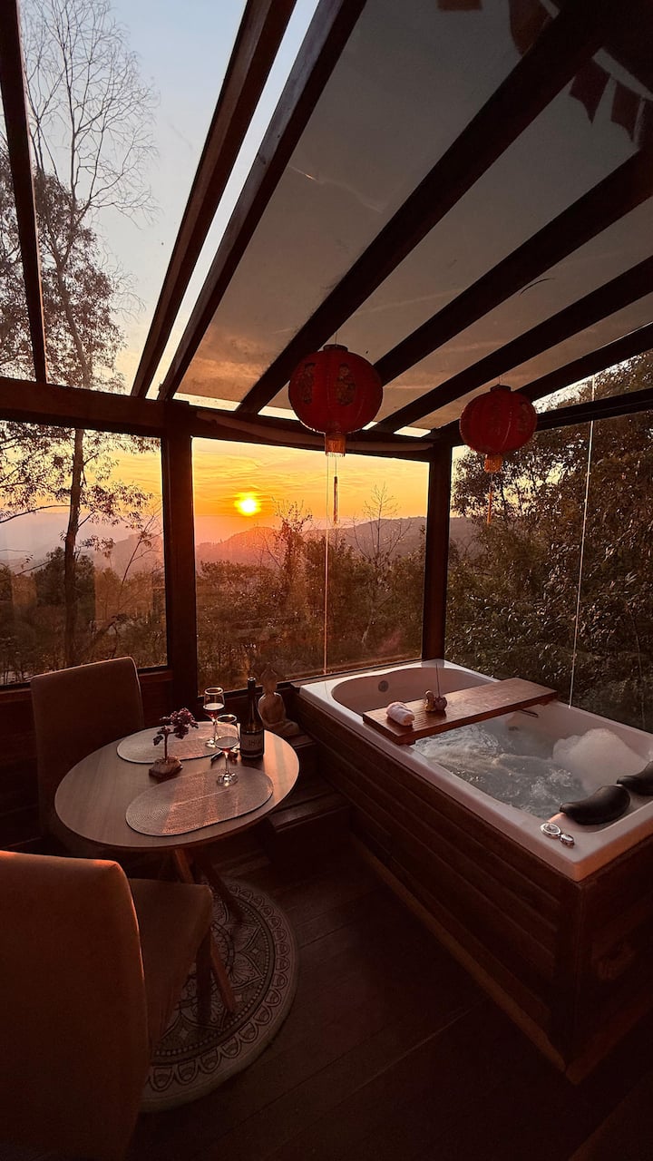 Chalé Romântico Com Jacuzzi E Vista Do Pôr Do Sol