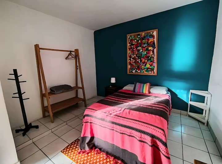 The bedroom 1 is located on the top floor so this room there is no need to go down stairs, they share bathroom with the bedroom 2 which is connected to it. However, privacy is always maintained.