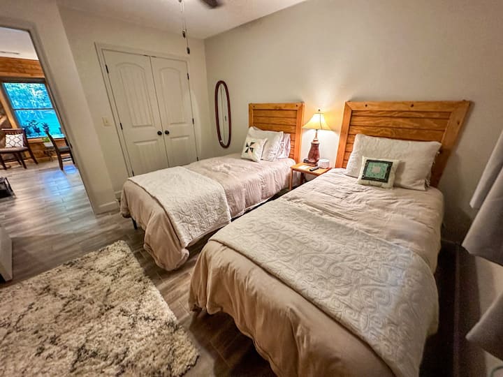 Second bedroom with 2 Twin XL medium & firm support mattresses