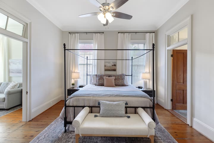Down stair bedroom with a king sized bed! It also has a private bathroom with shower.
