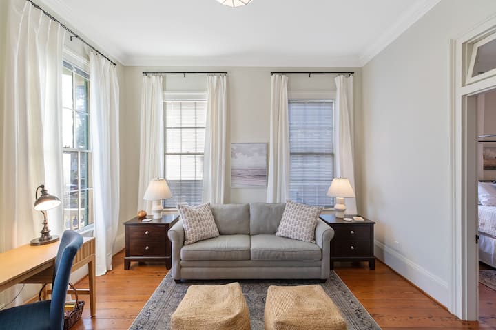 The office/study is a private space with a new desk for remote working. But can become a 4th bedroom since it has a queen sized pull out couch and armoire for clothing storage.