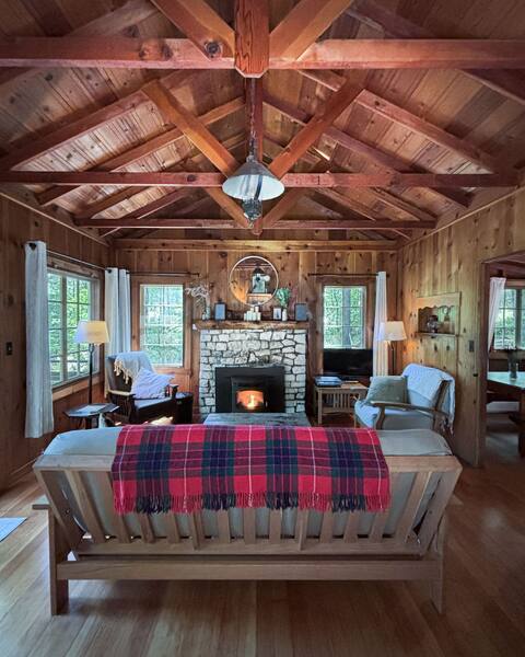 Cozy vintage cabin with fireplace near hot spring
