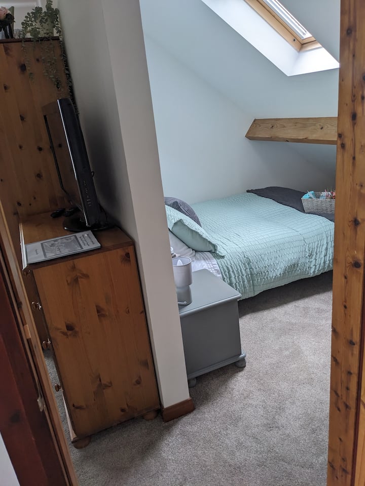 تُظهر هذه الصورة جدار التقسيم الموجود بين السريرين.