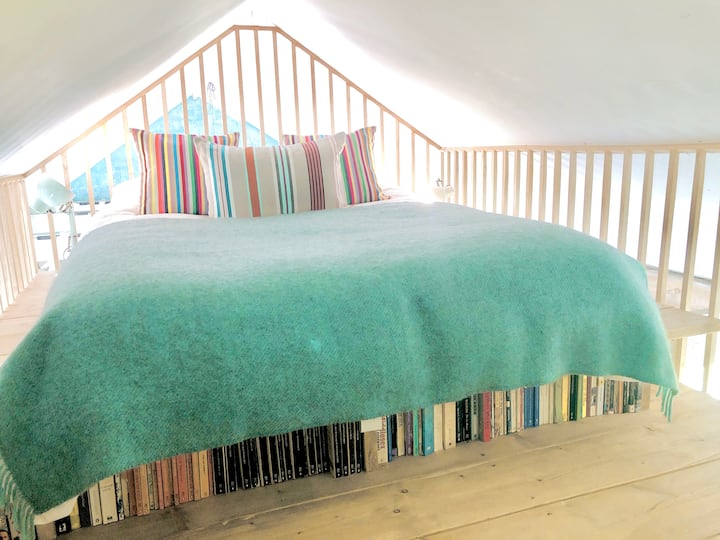 Sleeping platform with comfy Devon-made king size futon bed