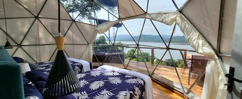 A dome on the island with an ocean view and a Jacuzzi