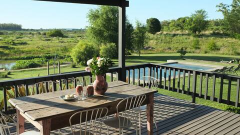 A vintage wooden house on the river