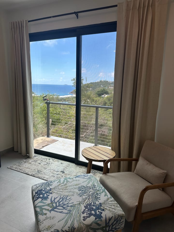 View from one of the private king bedrooms in the cabana house with a slider out to the pool.