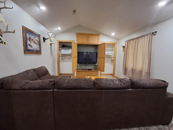 couch with smart tv