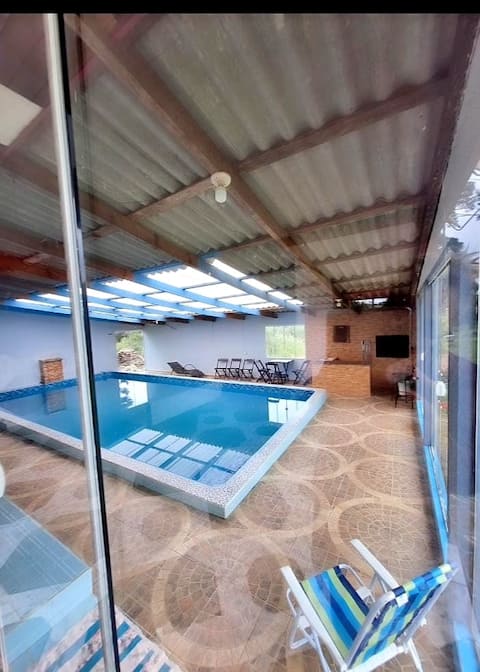 heated pool, warm , covered and closed.