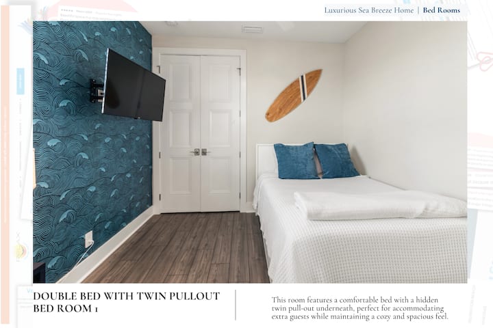 Cette chambre dispose d'un lit confortable avec un lit jumeau caché en dessous, parfait pour accueillir des voyageurs supplémentaires tout en conservant une ambiance confortable et spacieuse.