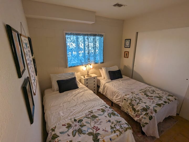 This room is flexible for teens, single adults, or can be pushed together for couples. TV with digital streaming. Extra blankets and pillows. 
