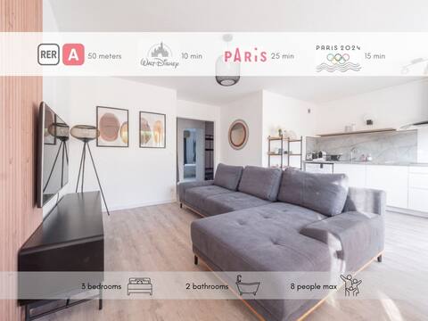 T4/2bath - Family Apt Torcy-RER/10’Disney/25’Paris