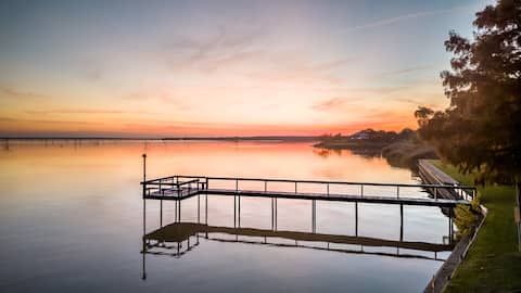 Tranquil Lakefront Retreat Boat Dock Fish Fire pit