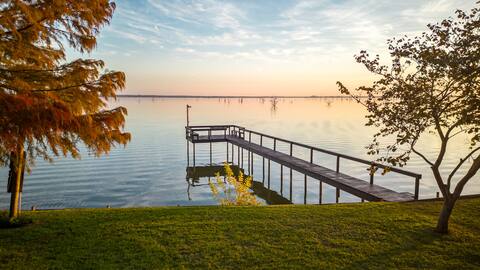 Tranquil Lakefront Retreat Boat Dock Fish Fire pit