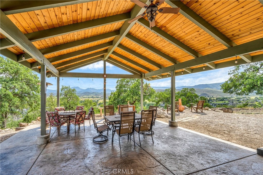 30 foot custom shade pergola with ceiling fan, misters, Edison lights, patio heater... and a panoramic view above the vines and mountains of Lake County and Napa Valley. at Stargaz