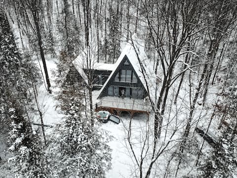 Modern Off-Grid A‑Frame | Sauna + Hot Tub + Lake