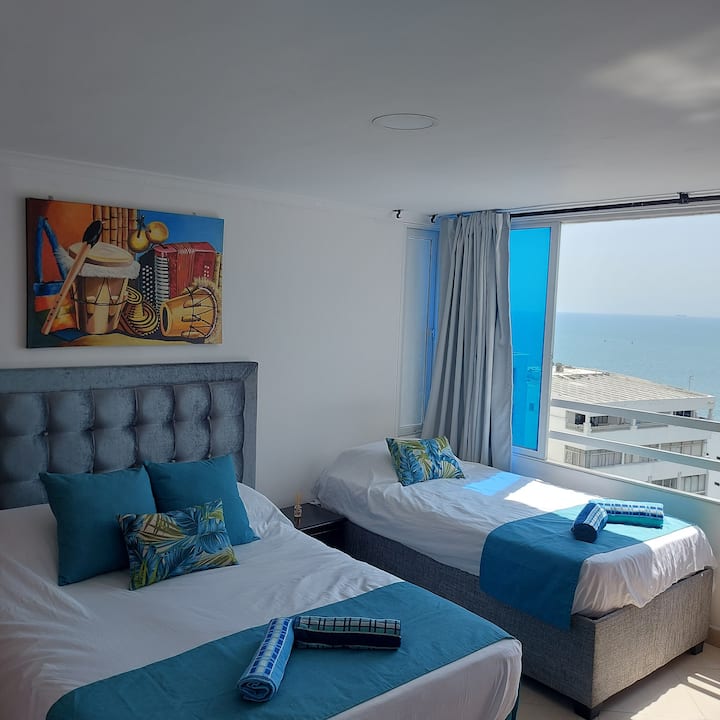 Cálido Cozy and Wonderful view in its apt 1520 from the Ventanales de la Habitación there is a Wonderful View to the Sea ตลอดเวลา