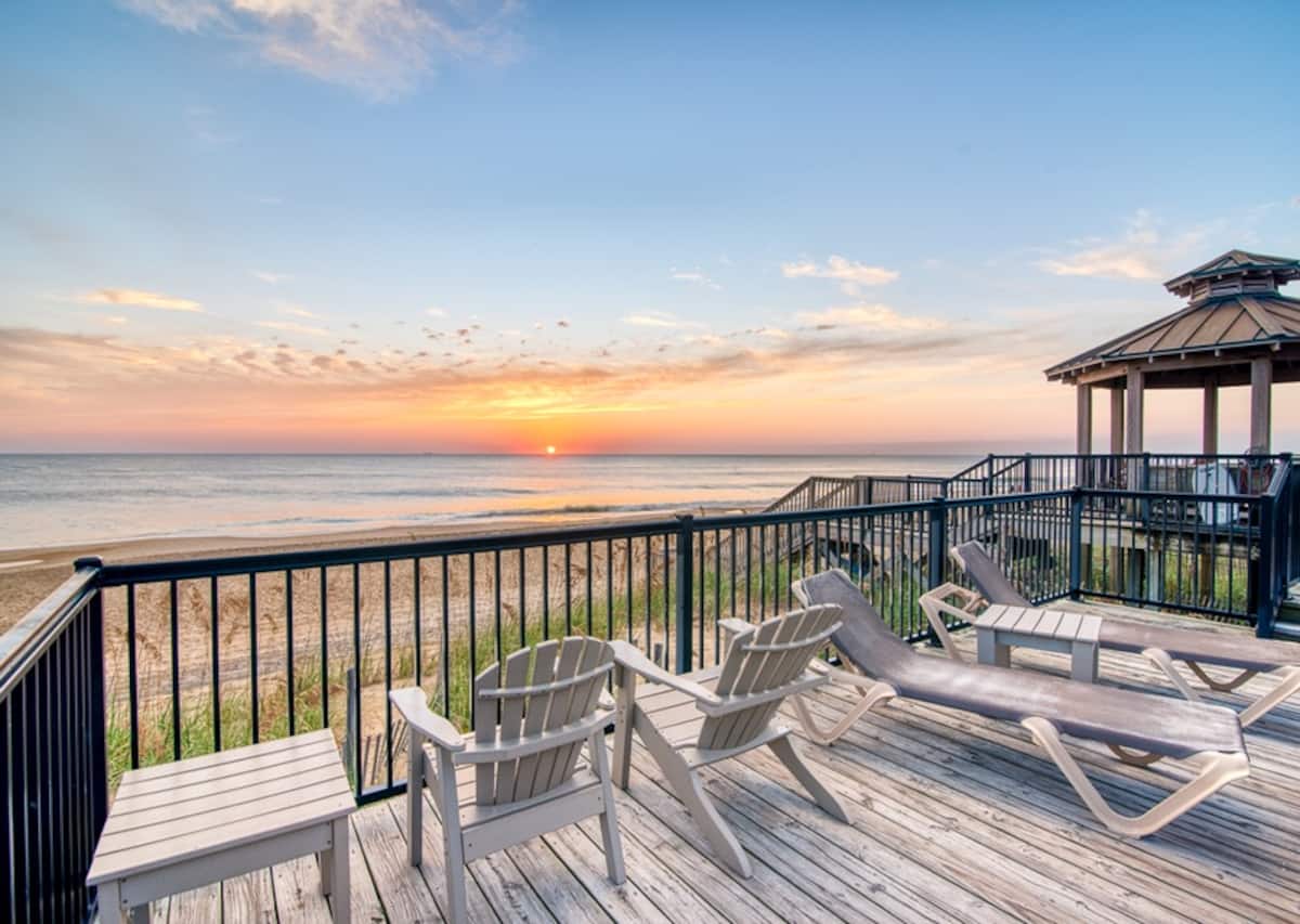 Sunrise over the shared oceanfront deck
