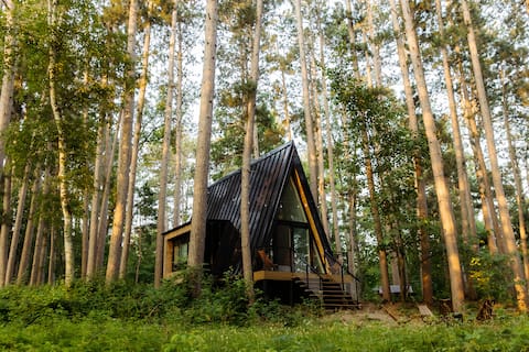 Modern A Frame Cabin on Private Nature Lake