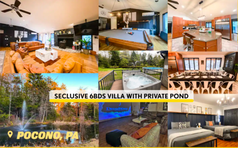 4500+sf seclusive Villa|private pond|hot tub|Sauna
