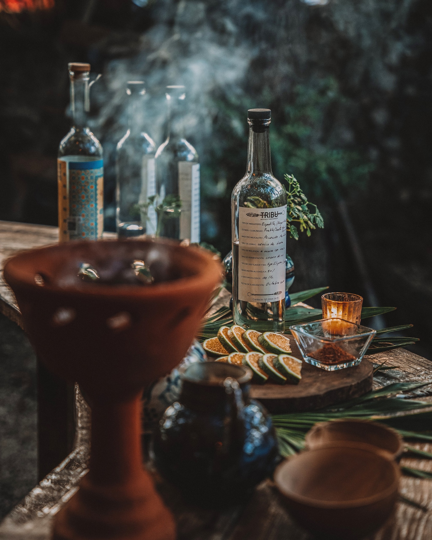 private dinner table setup in a Tulum jungle during Tulum mezcal tasting