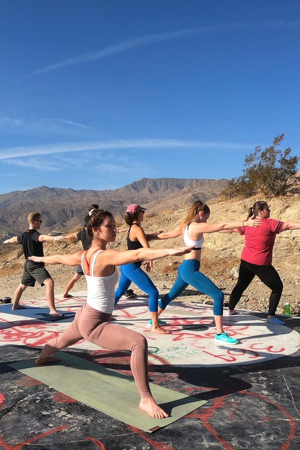 Yoga by group in desert