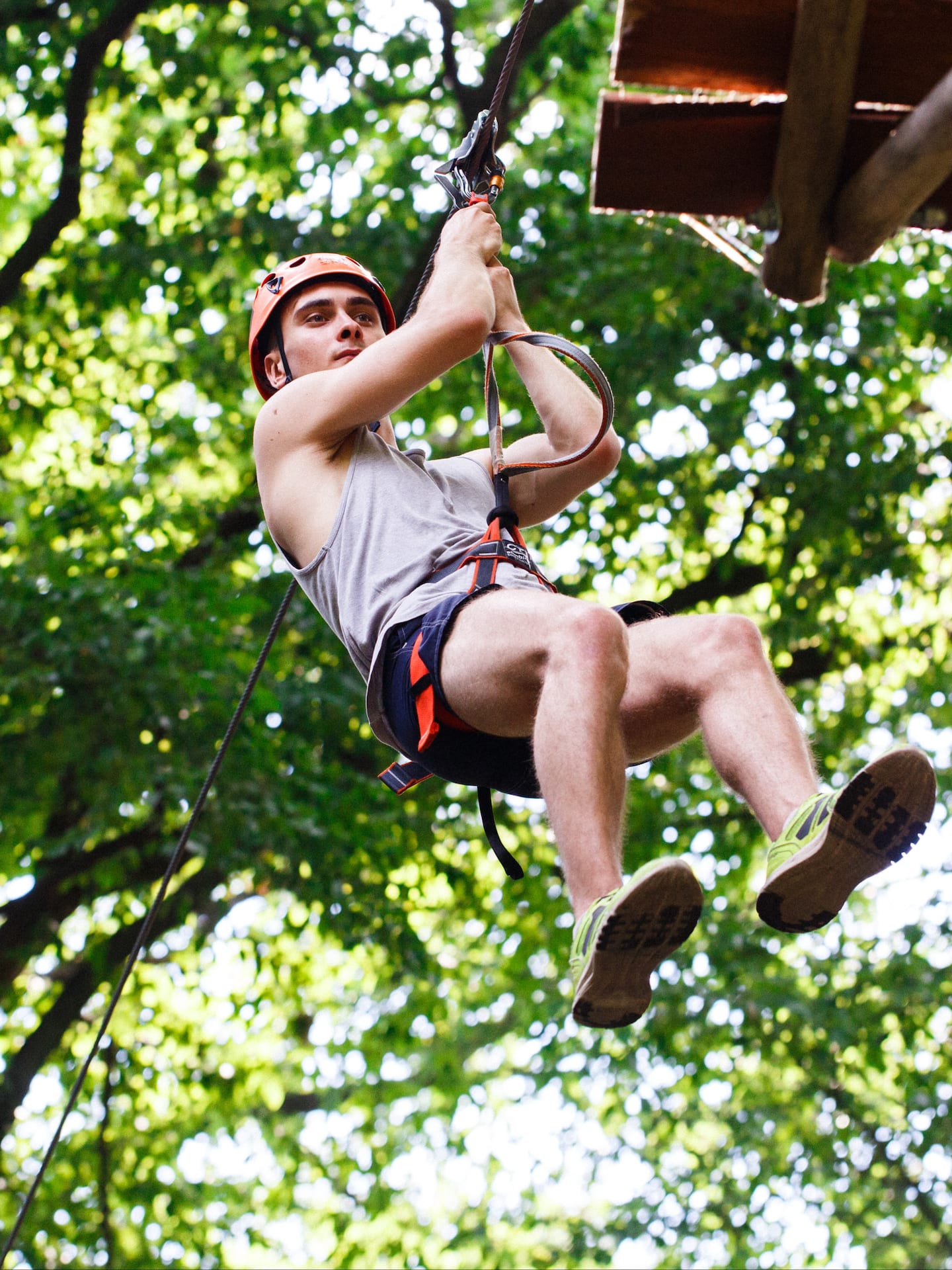 man on a zipline
