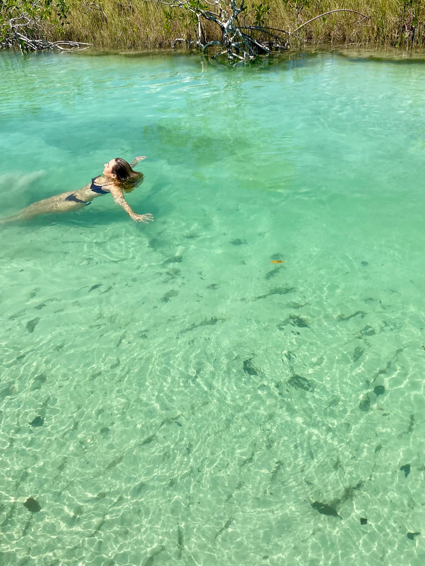 woman enjoying the sian kaan biosphere waters, during Sian Kaan tours