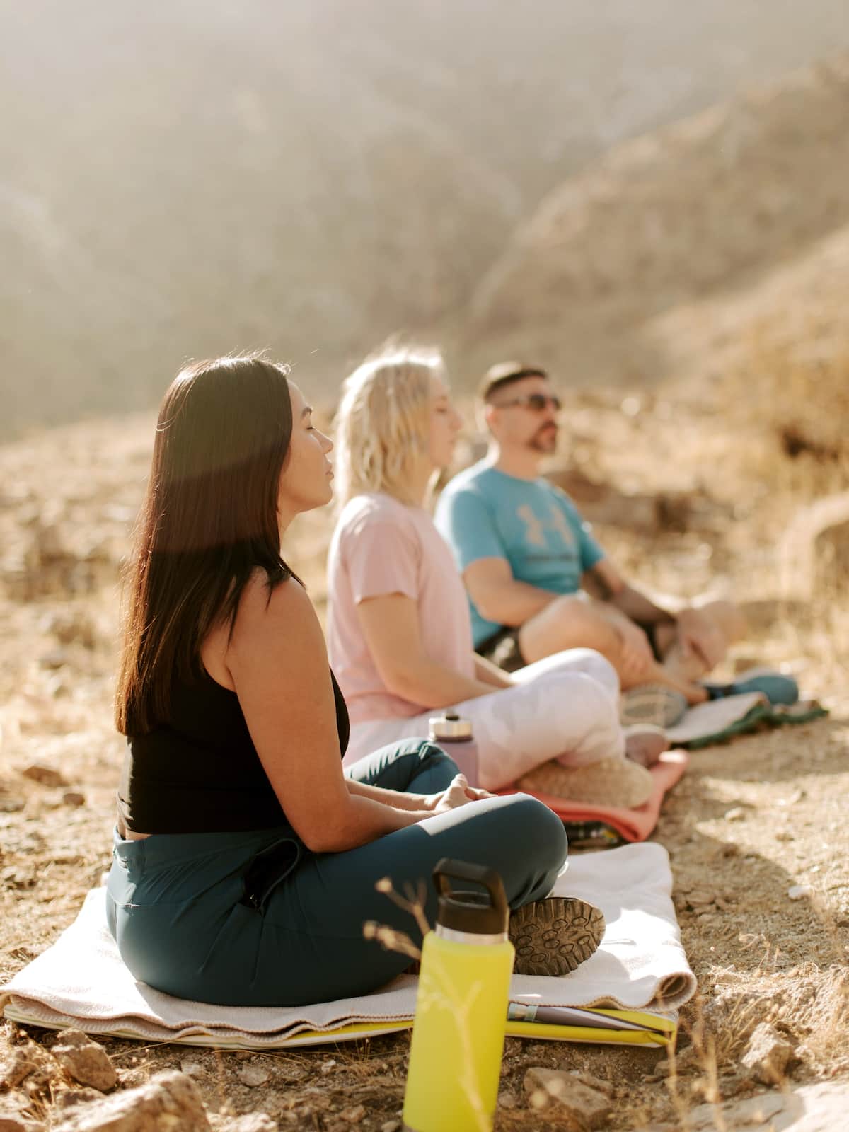 Group yoga in desert